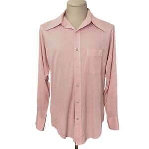 Vintage 1970s Dagger Collar Disco Shirt Button Down Mens 17 Neck 33 Sleeve Red